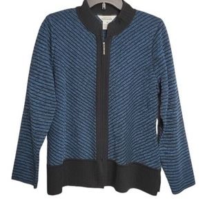 Misook Cardigan Sweater Womens Medium Full Zip Black Blue Long Sleeve Knit